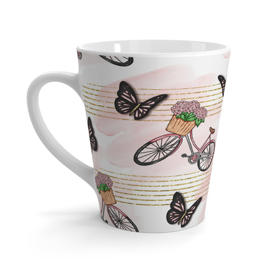 Pink Butterflies and Retro Bicycle Floral Coffee Latte Mug