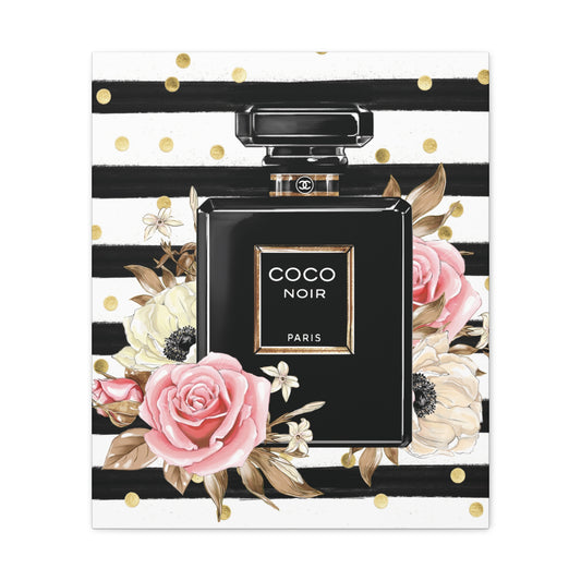 Elegance in Black: Fashion Noir Perfume Bottle Canvas Art
