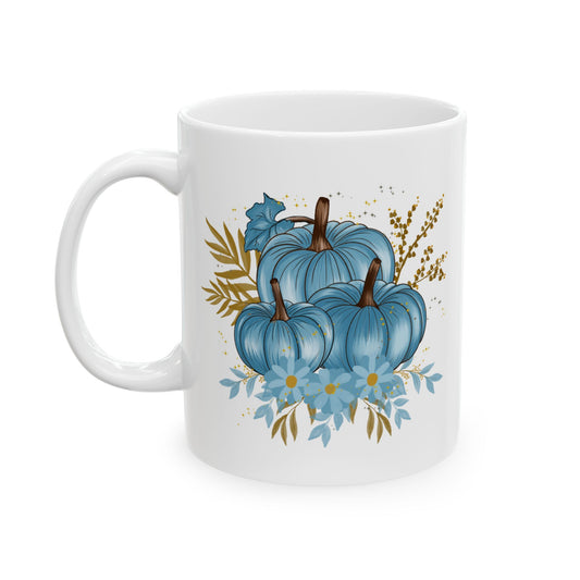 Ceramic Mug, Fall Pumpkin Coffee Mug, Coffee Mugs for Her, Coffee Cup, Women's Mug, Mug with Blue Pumpkins, Fall Season Gifts, Blue Pumpkin