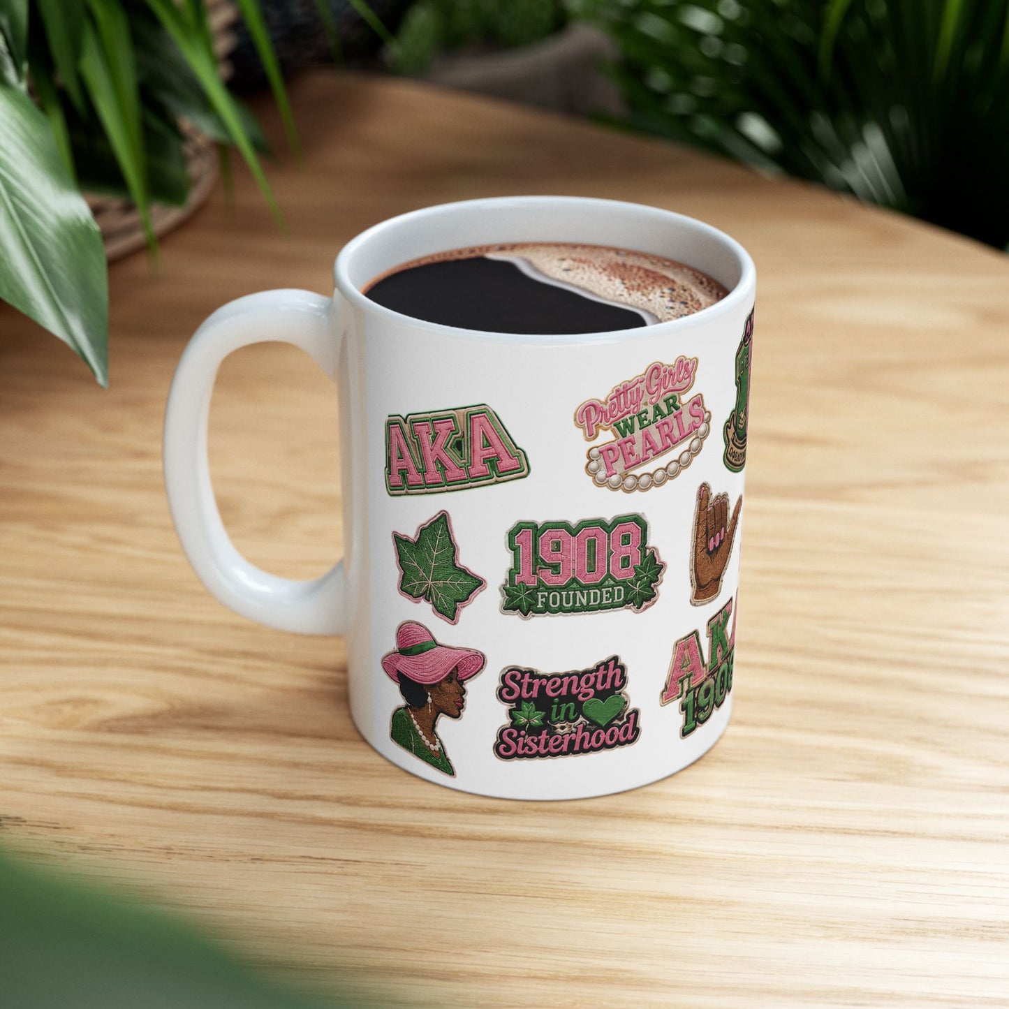 Alpha Kappa Alpha Collage Inspired Pink Green Mug