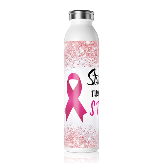 Stronger Than the Storm Slim Water Bottle: Pink Ribbon Drinkware