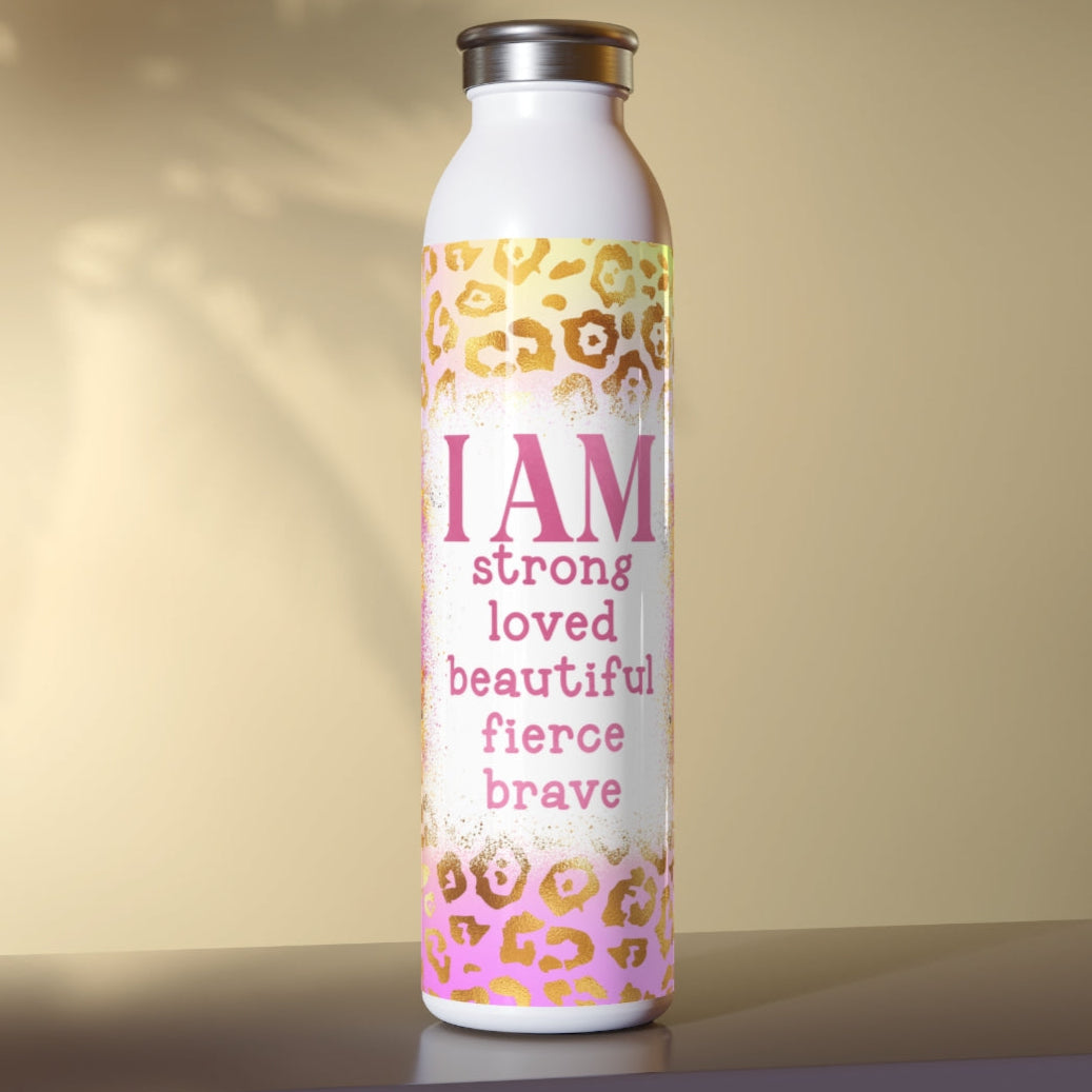 I AM-Affirmation Slim Water Bottle – 20oz Stainless Steel Motivational Bottle