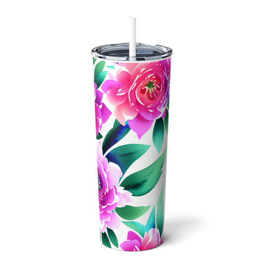 Tropical Floral Skinny Tumbler – 20oz Stainless Steel Travel Cup with Straw