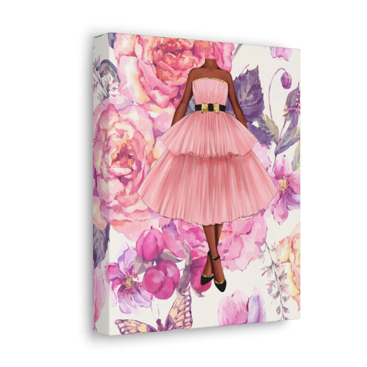 Pink Floral Black Ballerina Canvas