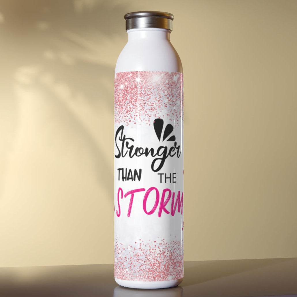 Stronger Than the Storm Slim Water Bottle: Pink Ribbon Drinkware