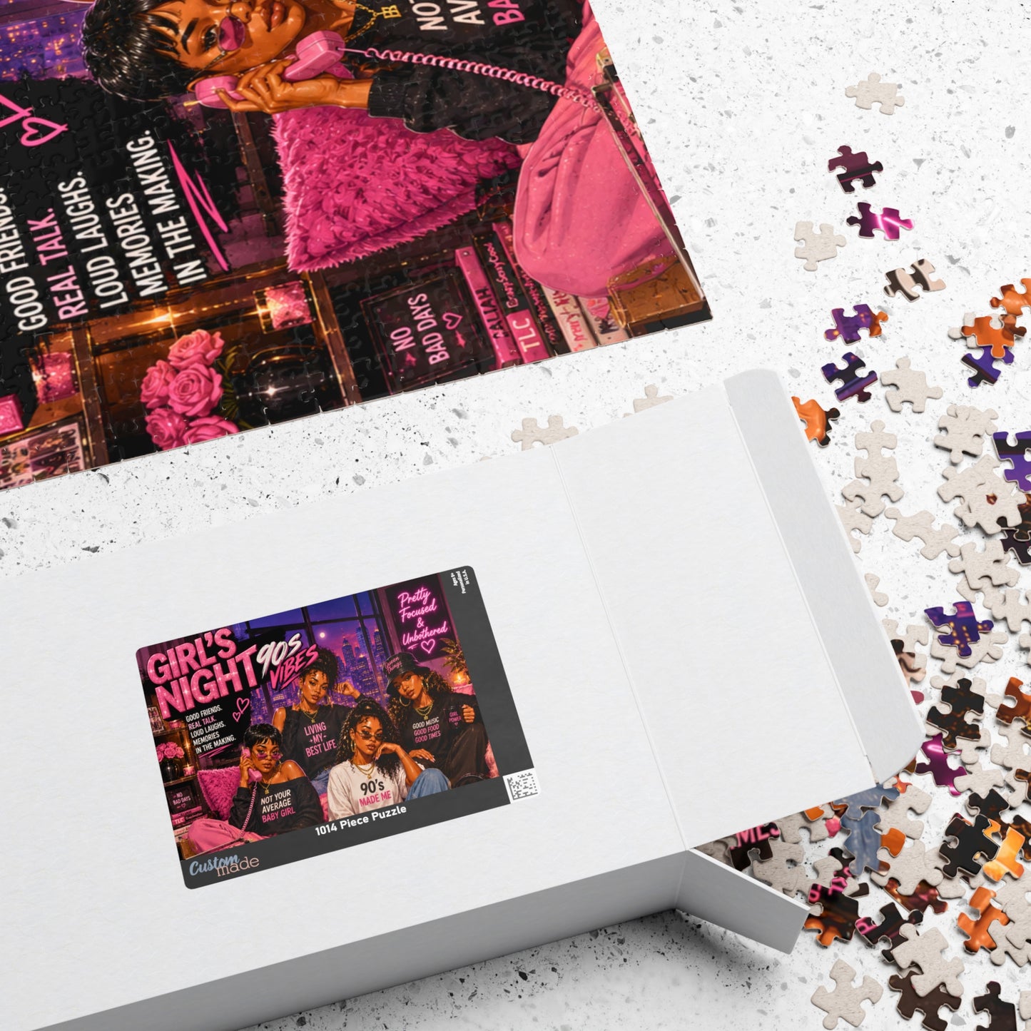 Girls Night 90s Vibes Jigsaw Puzzle – Retro Cityscapes, Friendship Quotes Puzzle (520/1014 pcs)