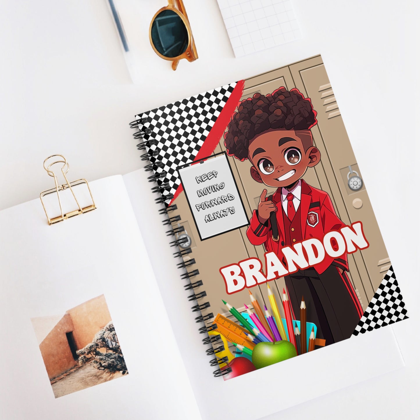 Keep Moving Forward Always Spiral Notebook for Boys – Personalized School Journal