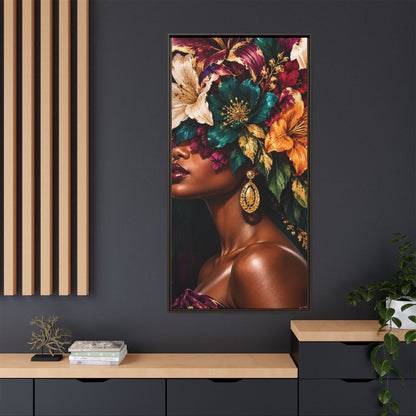 Floral Goddess Canvas | Framed Jewel-Tone Portrait Art, Framed (Multi-color)