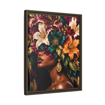 Floral Goddess Canvas | Framed Jewel-Tone Portrait Art, Framed (Multi-color)