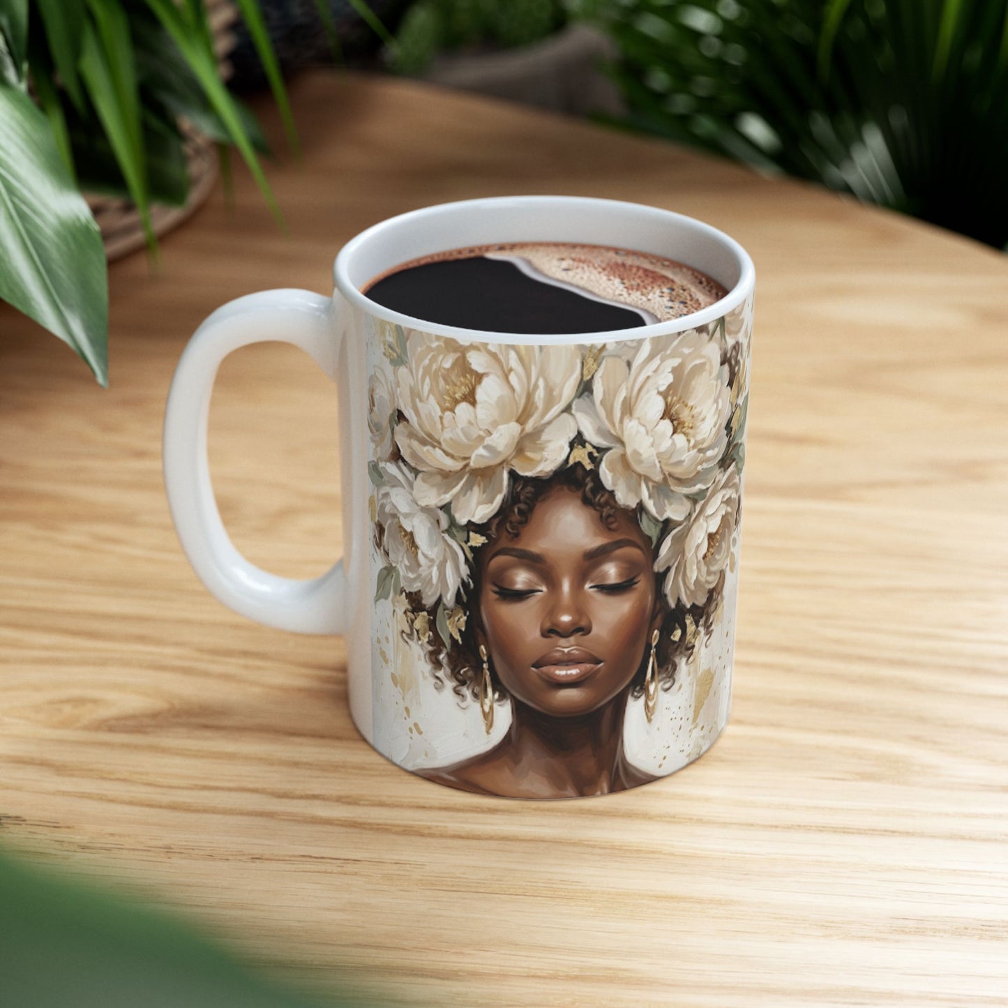 Black Woman Floral Crown Mug
