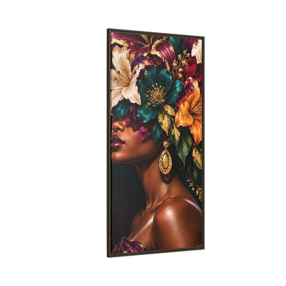Floral Goddess Canvas | Framed Jewel-Tone Portrait Art, Framed (Multi-color)