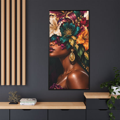 Floral Goddess Canvas | Framed Jewel-Tone Portrait Art, Framed (Multi-color)