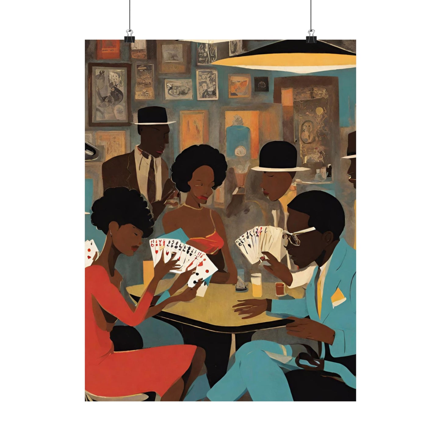 Mid-Century African American Wall Art: Black People Playing Spades Poster