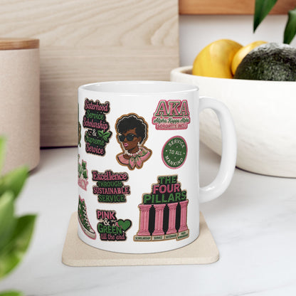 Alpha Kappa Alpha Collage Inspired Pink Green Mug