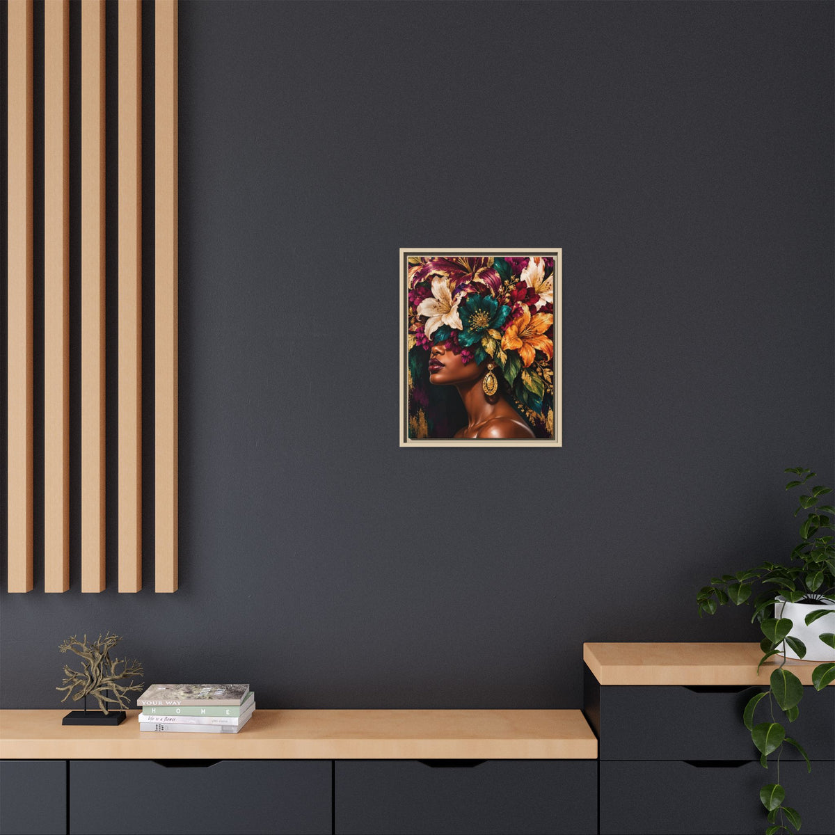 Floral Goddess Canvas | Framed Jewel-Tone Portrait Art, Framed (Multi-color)
