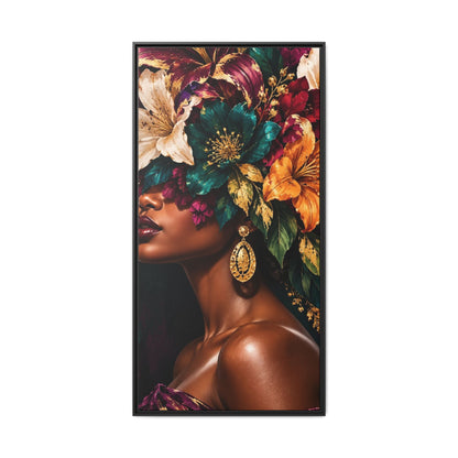 Floral Goddess Canvas | Framed Jewel-Tone Portrait Art, Framed (Multi-color)