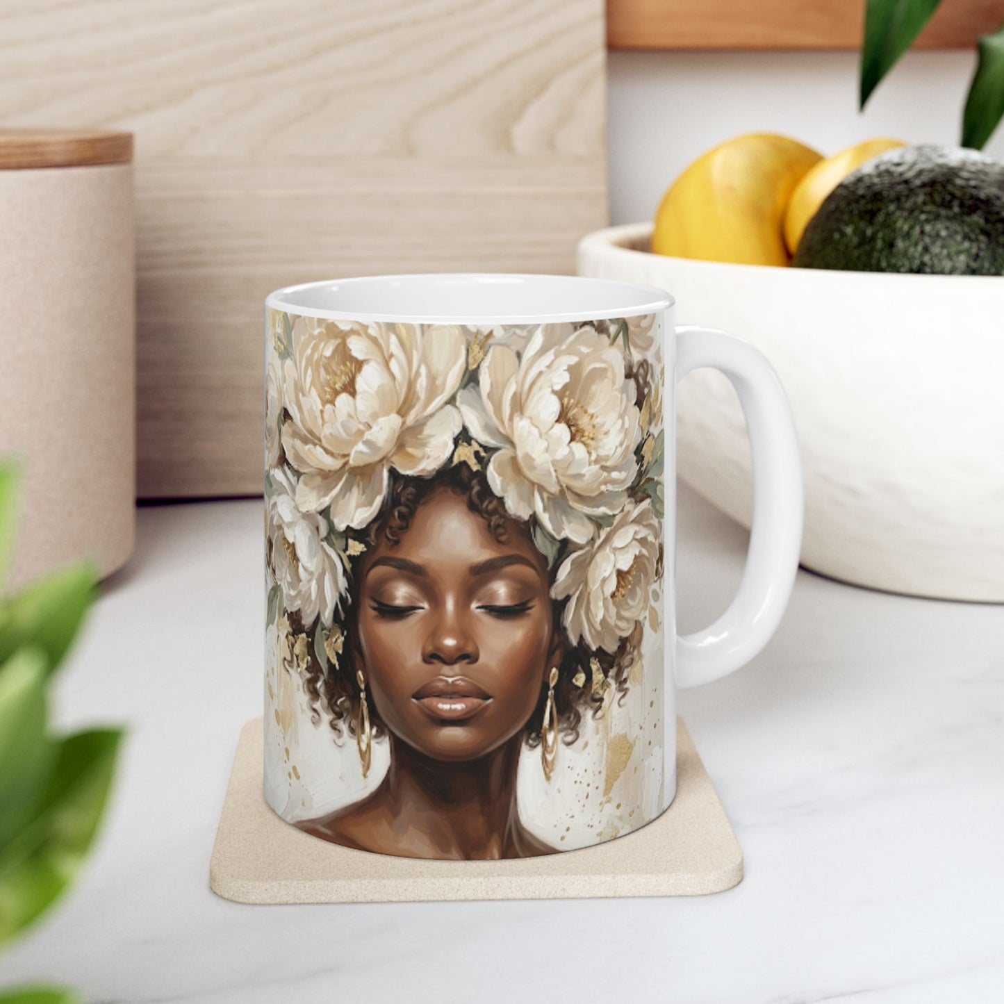 Black Woman Floral Crown Mug