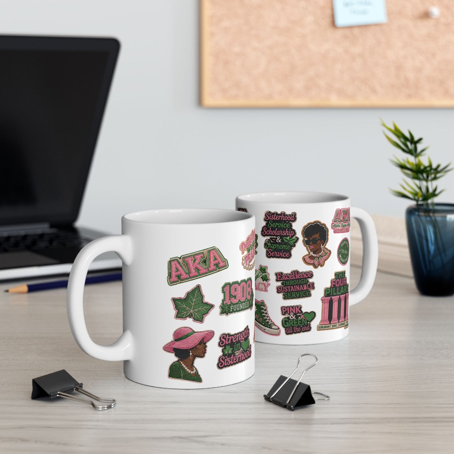 Alpha Kappa Alpha Collage Inspired Pink Green Mug