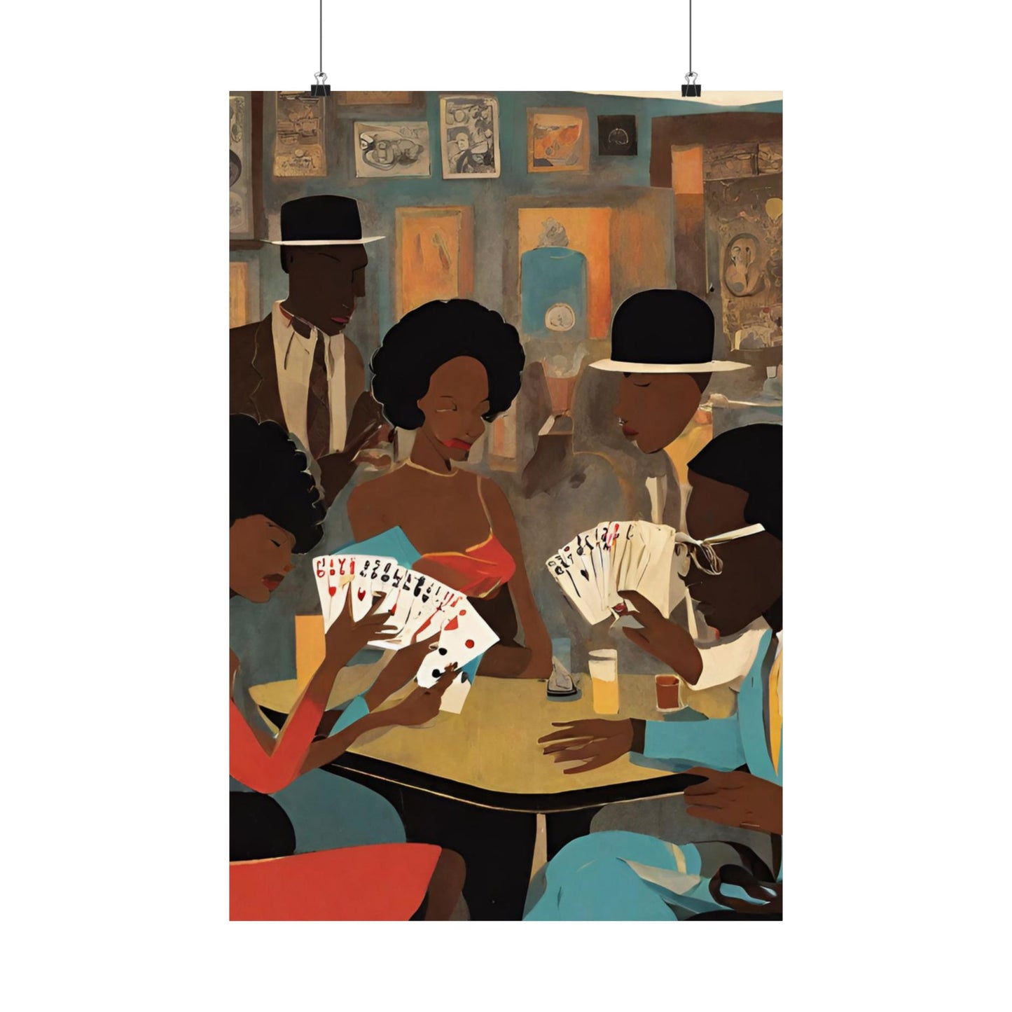 Mid-Century African American Wall Art: Black People Playing Spades Poster