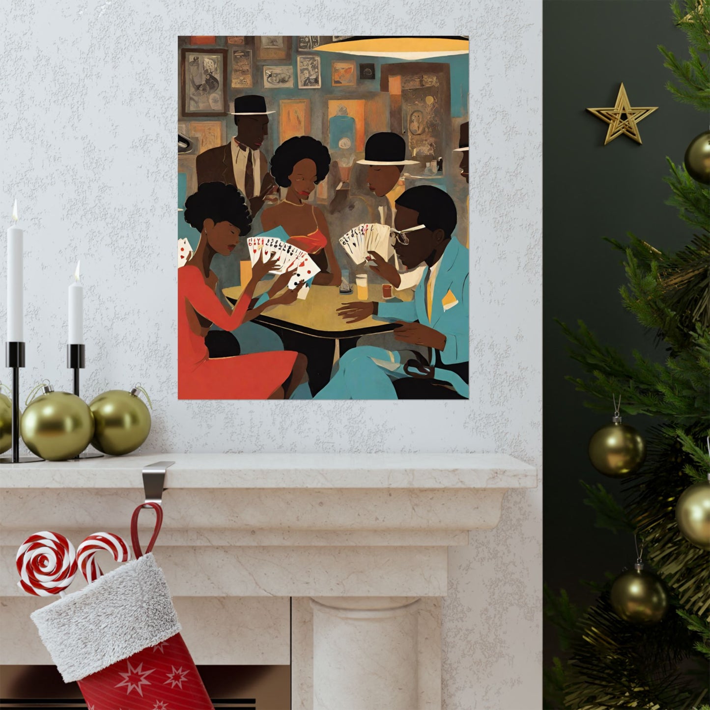 Mid-Century African American Wall Art: Black People Playing Spades Poster
