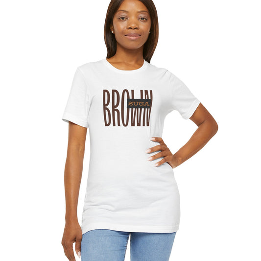 Woman wearing a white t-shirt with a motivational quote on a white background