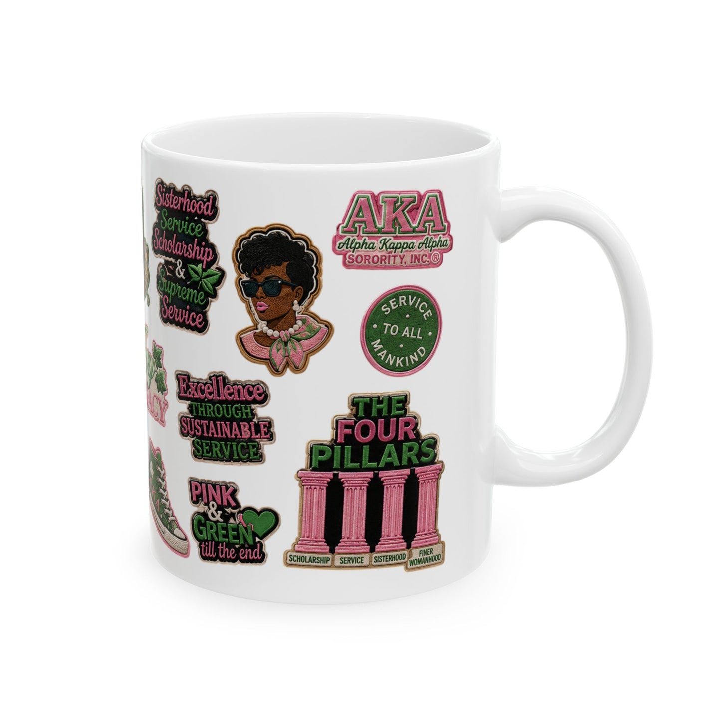 Alpha Kappa Alpha Collage Inspired Pink Green Mug