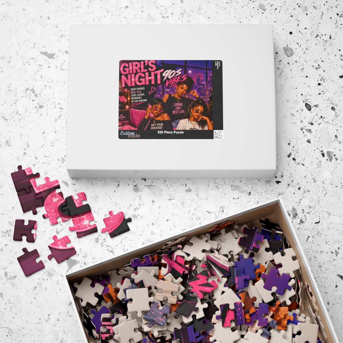 Girls Night 90s Vibes Jigsaw Puzzle – Retro Cityscapes, Friendship Quotes Puzzle (520/1014 pcs)