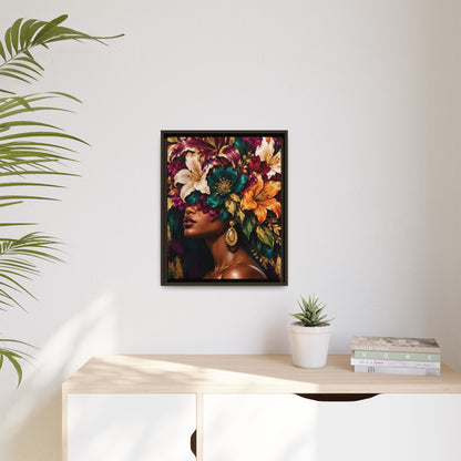Floral Goddess Canvas | Framed Jewel-Tone Portrait Art, Framed (Multi-color)